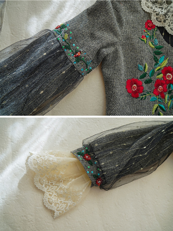 Embroidered Floral Lace Vintage Dress