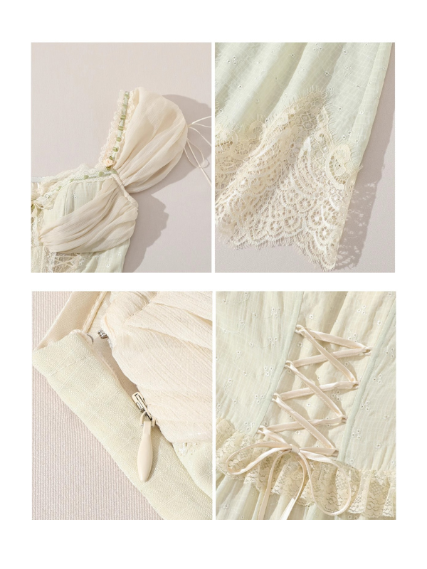 Ethereal Lace Corset Lime Green Dress
