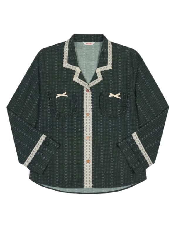 Evergreen Lace Trim Vintage Pajama Set