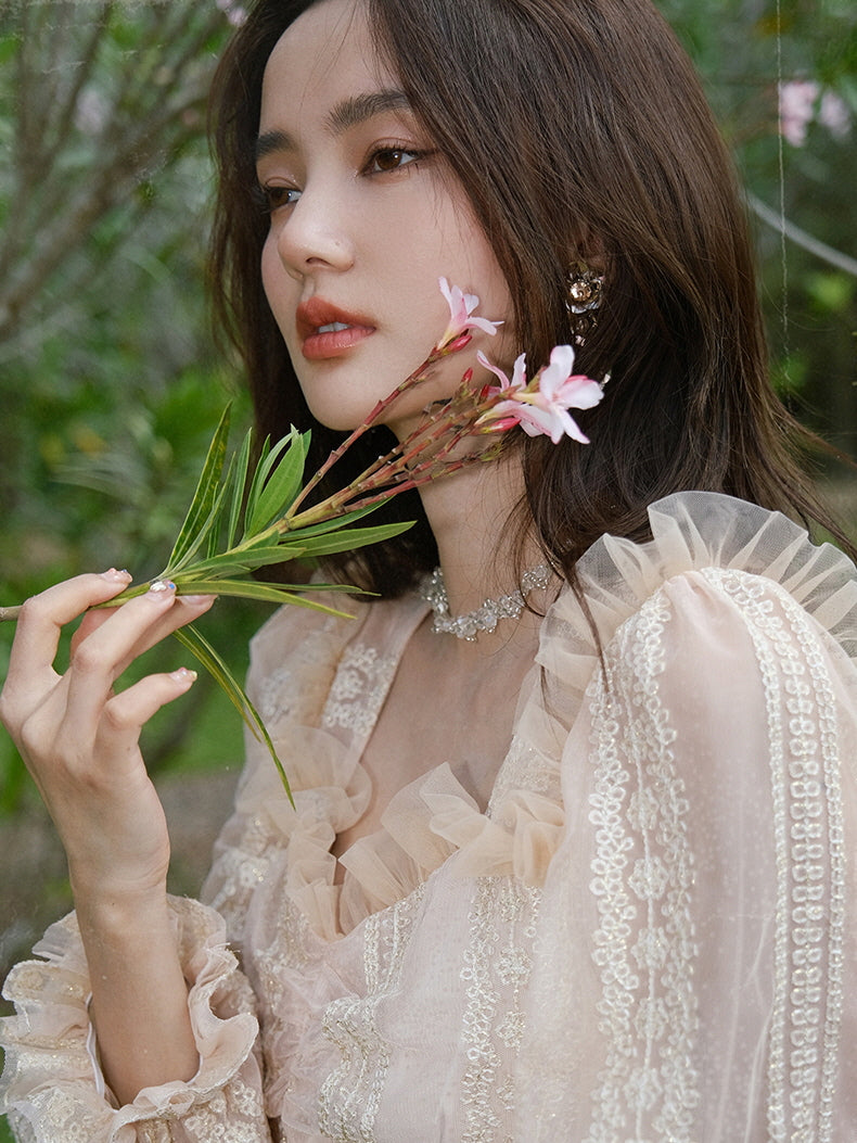 Elara's Dreamy Garden Pink Dress