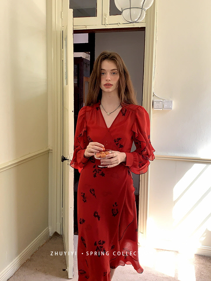 Scarlet Bloom Vintage Wrap Dress
