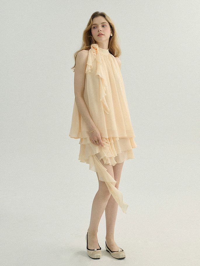 Ethereal Cream Ruffle Rose Halter Top