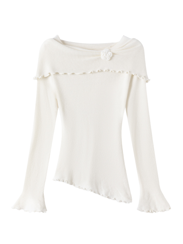 Rosette Charm Asymmetrical Knit Top