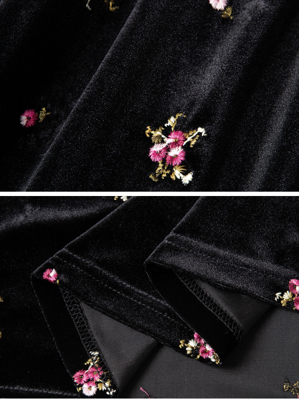Vintage Velvet Floral Embroidered Dress