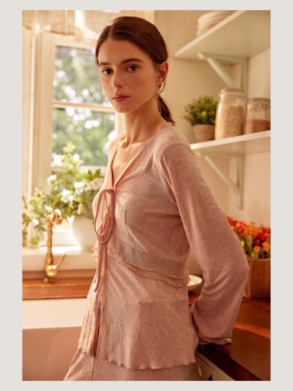 Blush Whisper Lace Loungewear Set