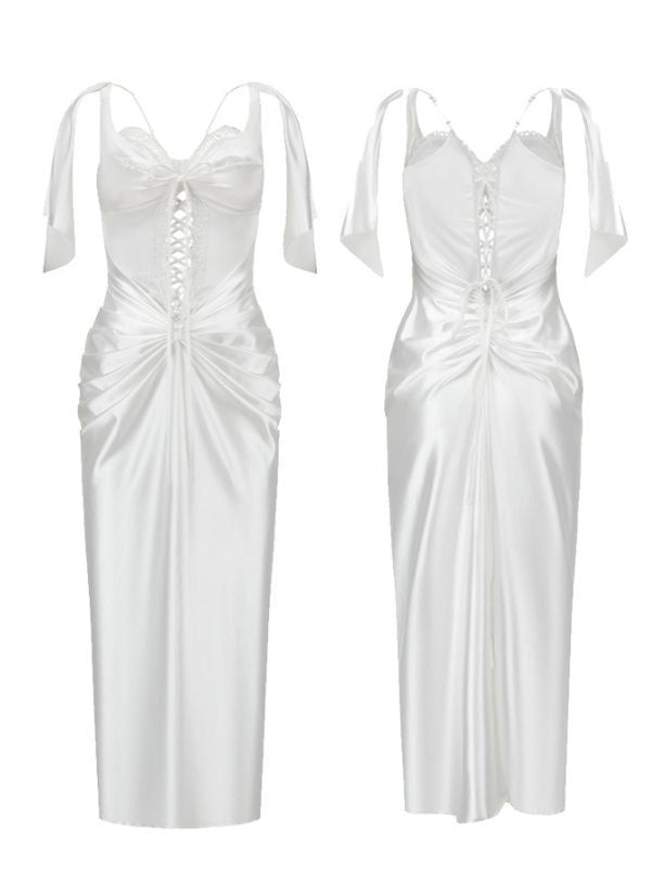 Ivory Lace-Up Satin Corset Dress