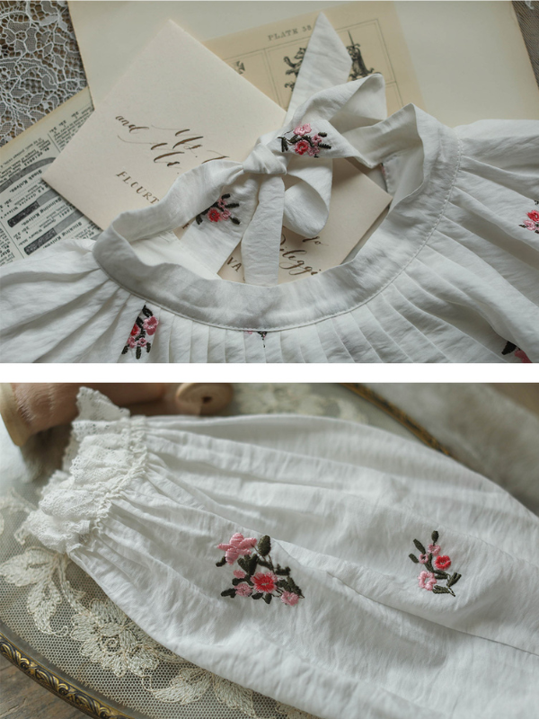 Floral Embroidery Vintage Ruffled Cotton Dress