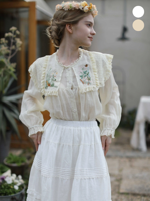 Wild Garden Embroidered Ramie Blouse
