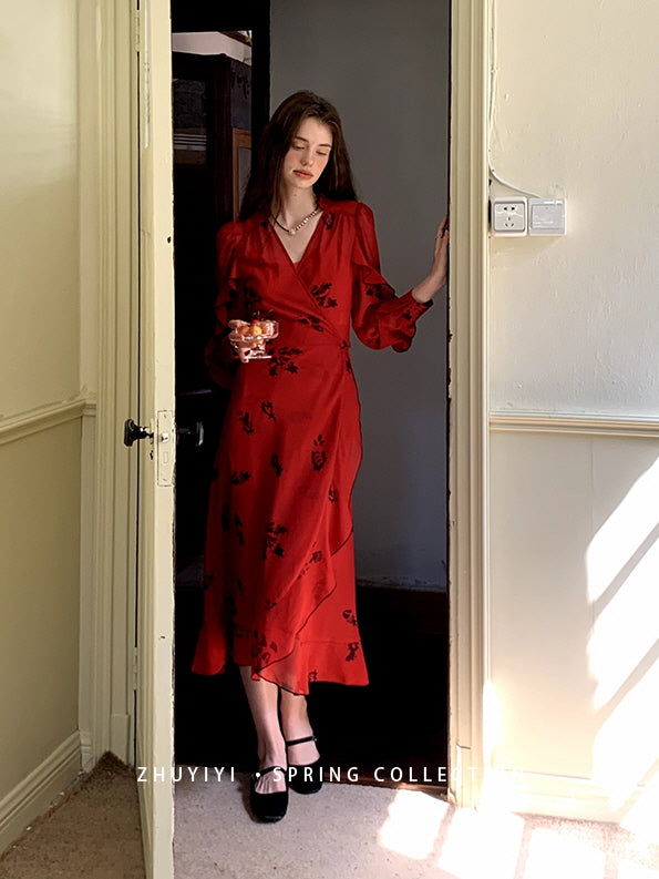 Scarlet Bloom Vintage Wrap Dress