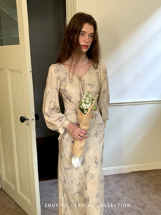 Vintage Bloom Sheer Sleeve Dress