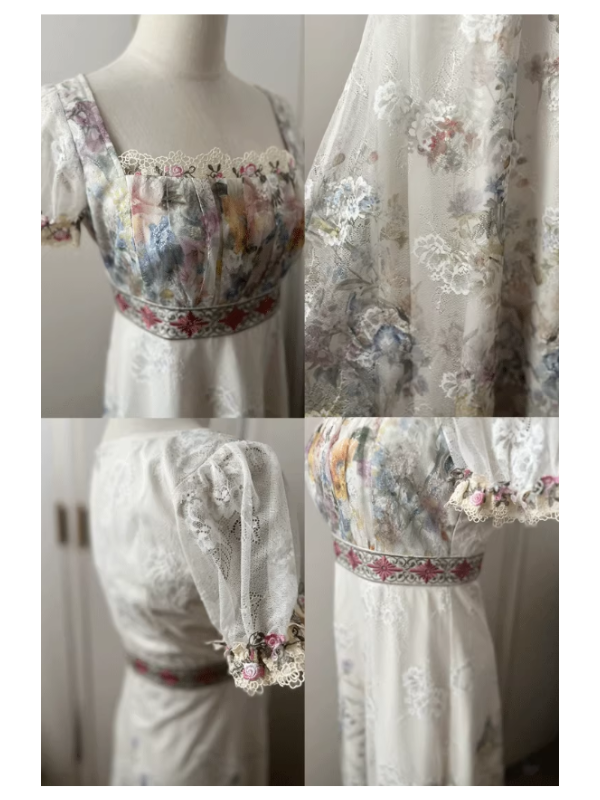 Lace Square-Neck Puff Sleeve Maxi Dress