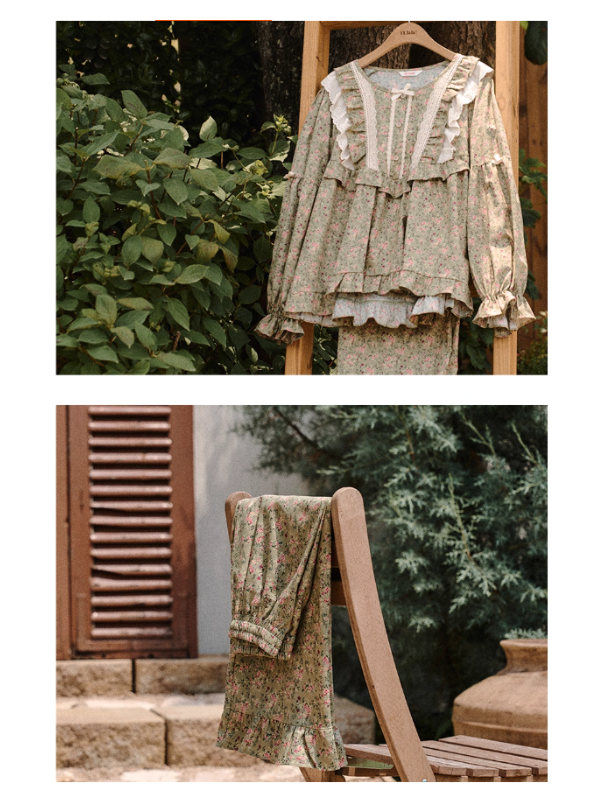 Olive Garden Lace Ruffle Loungewear Set