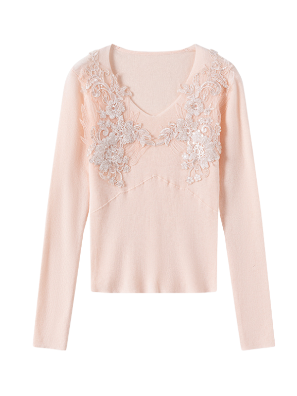 Floral Lace Embellished Knit Top