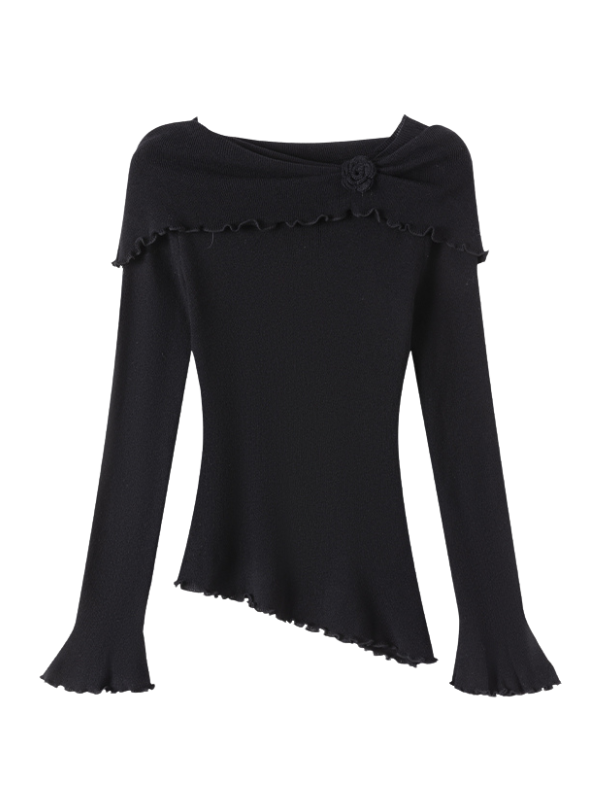 Rosette Charm Asymmetrical Knit Top