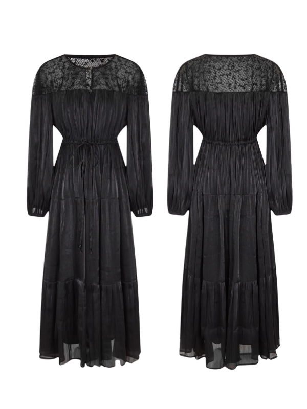 Romantic Lace Bodice Pleated Dress