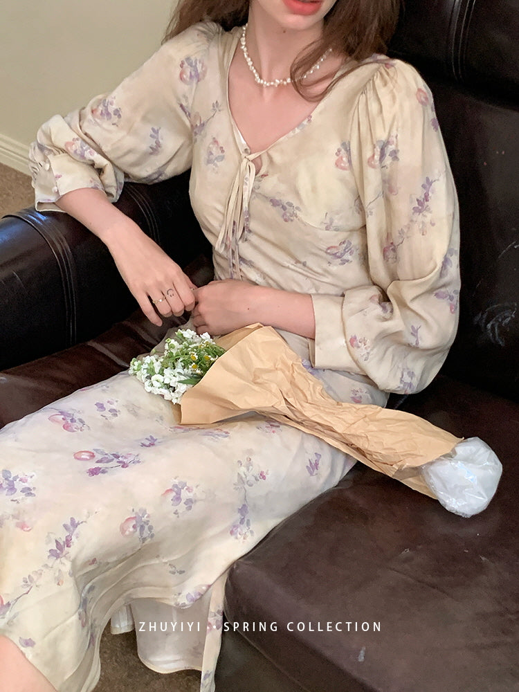 Vintage Bloom Sheer Sleeve Dress