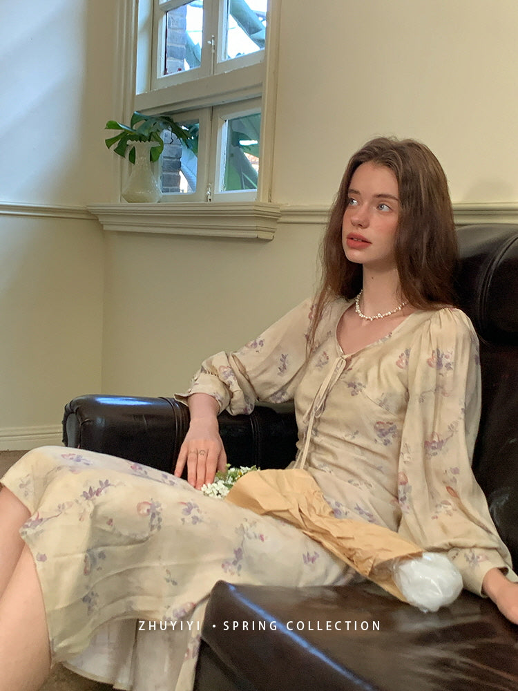 Vintage Bloom Sheer Sleeve Dress