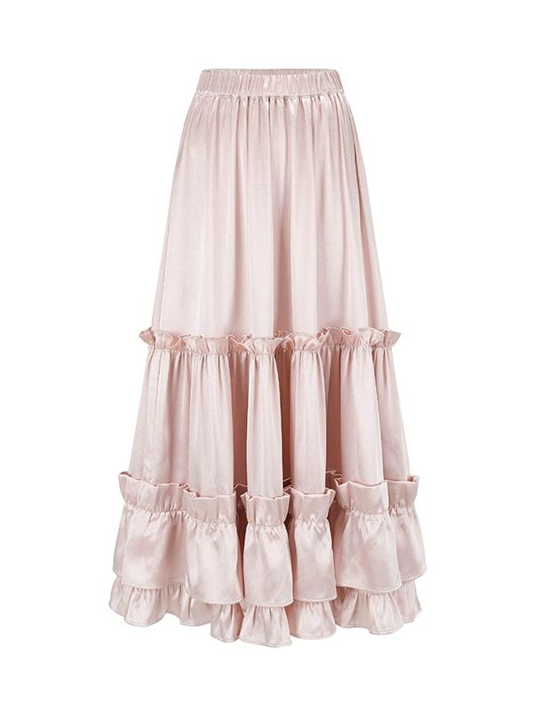 Blush Satin Ruffle Skirt