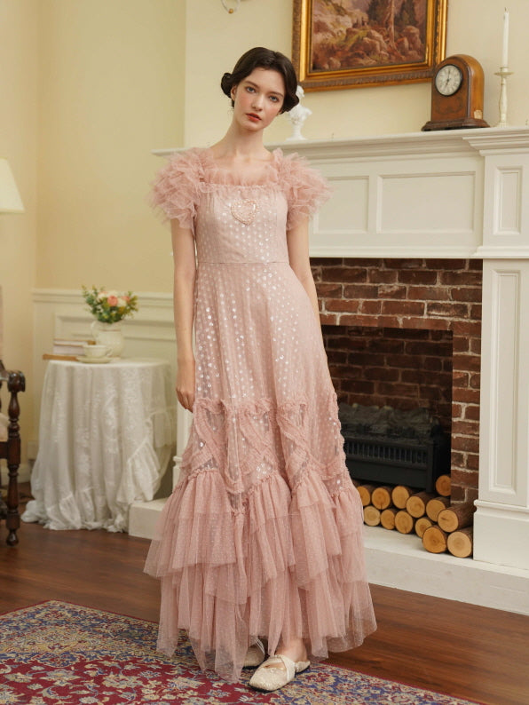 Blush Heart Ruffle Tulle Dress Pink(Pre-Sale 7days) / M