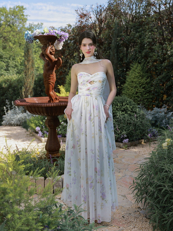 Enchanted Bloom Draped Chiffon Dress