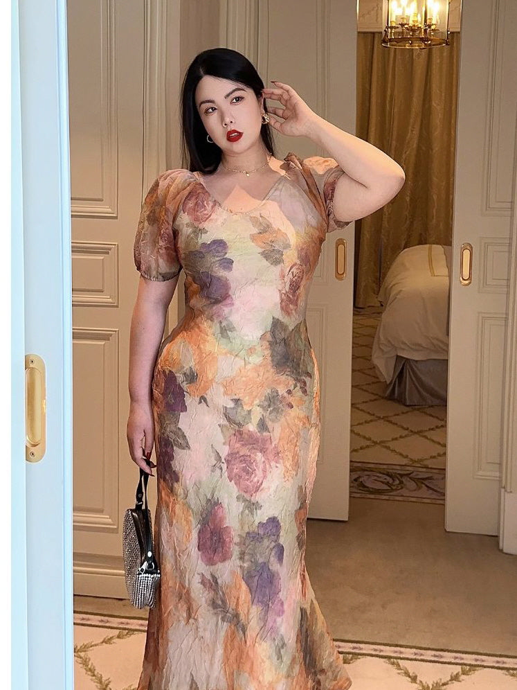 Plus Size Watercolor Garden Rose Dress