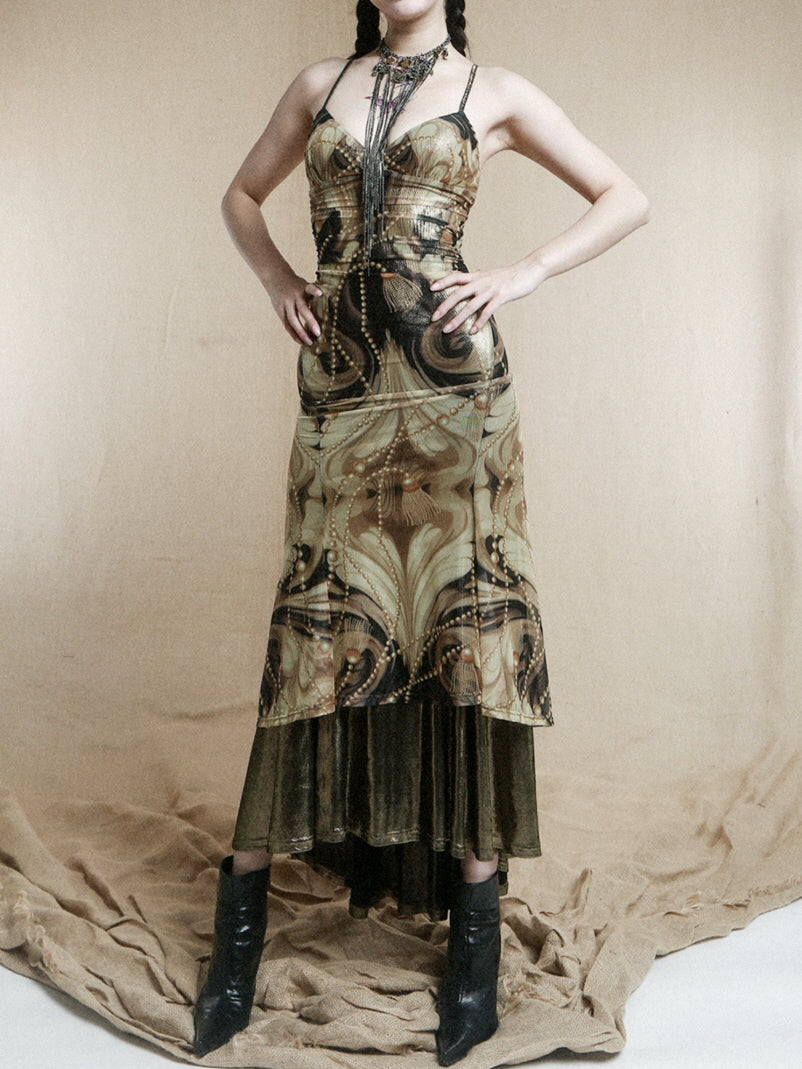 Baroque Pearl Metallic Slip Dress