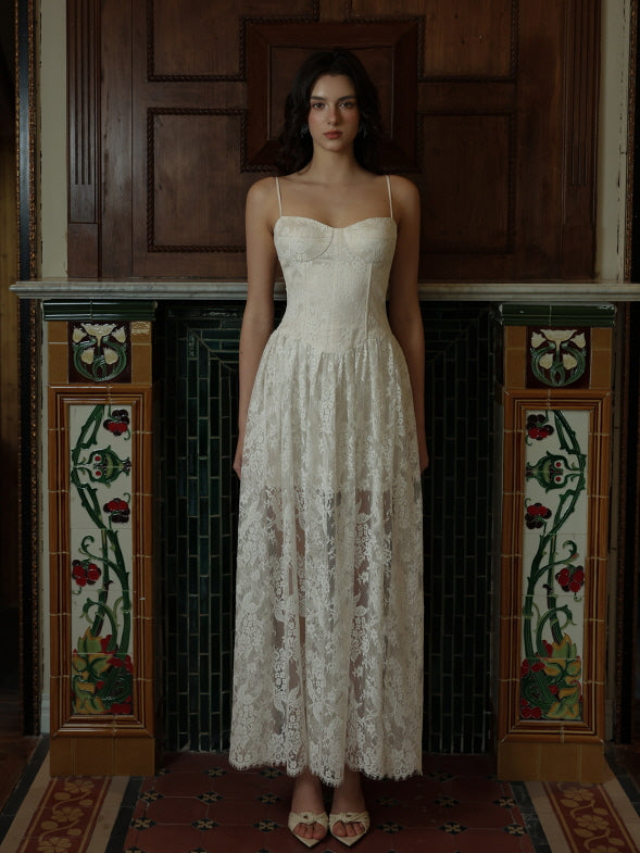 mac duggal ivory dress Mac Duggal Embellished Lace Sleeveless Midi Dress main image 0