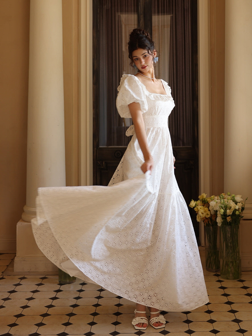 Daisy Lace Back Bow Cotton Dress