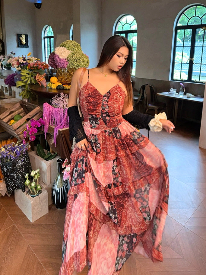 Plus Size Patchwork Ruffle Maxi Dress – Floral Tiered Gown - Romantic |  Boho
