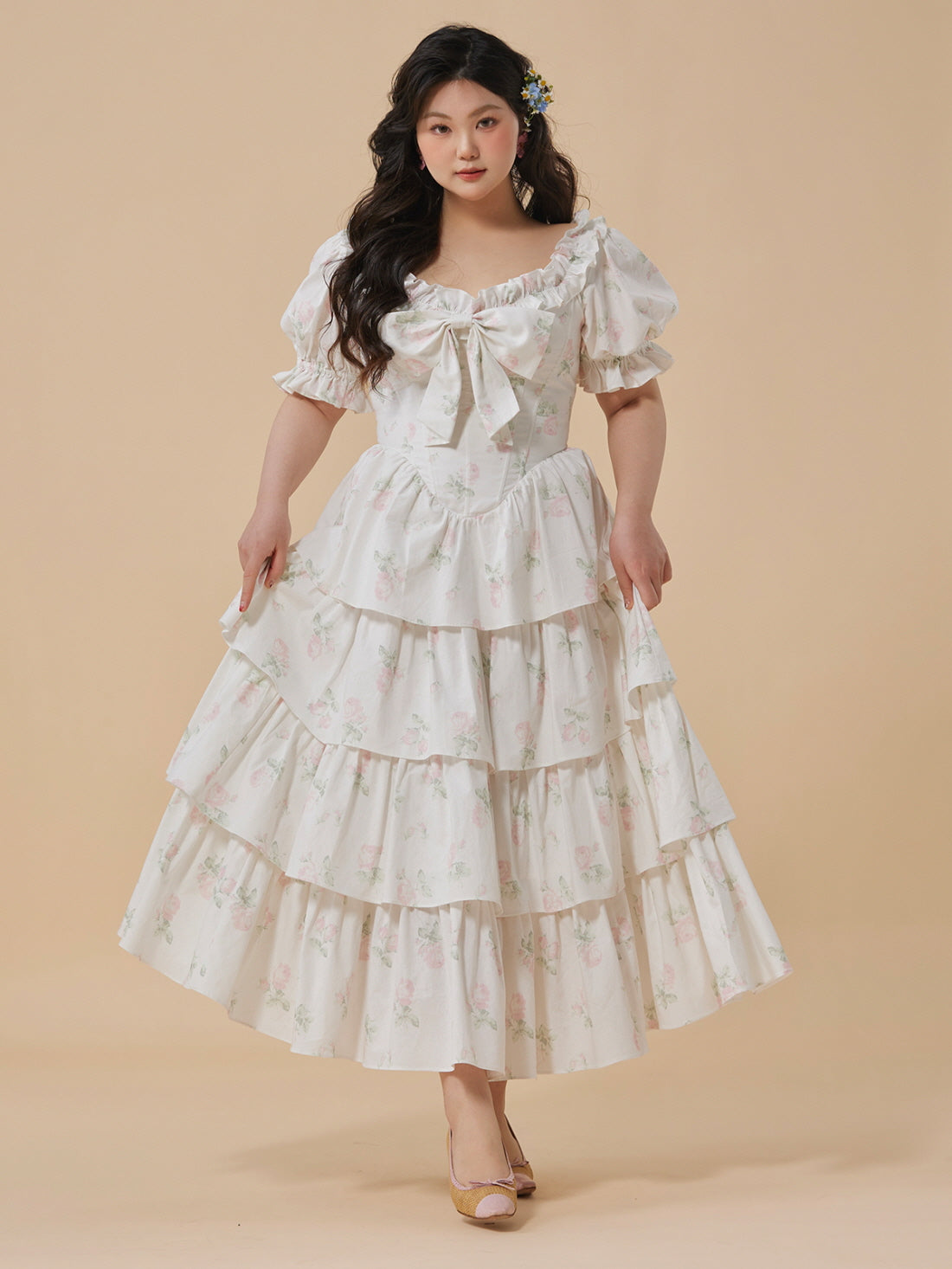 Rosy Garden Tiered Plus Size Dress