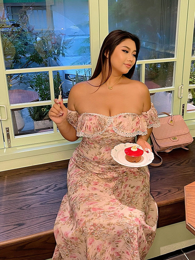 Blush Garden Lace Off-Shoulder Dress