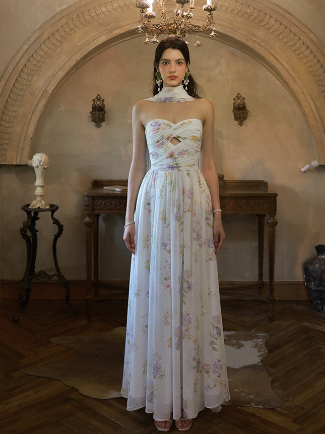 Enchanted Floral Draped Chiffon Dress