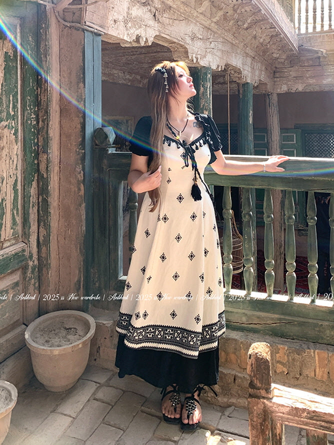 tassel layered dress Black Embroidered Tassel Dress – Bohemian Layers Cottagecore Vintage  Aesthetic