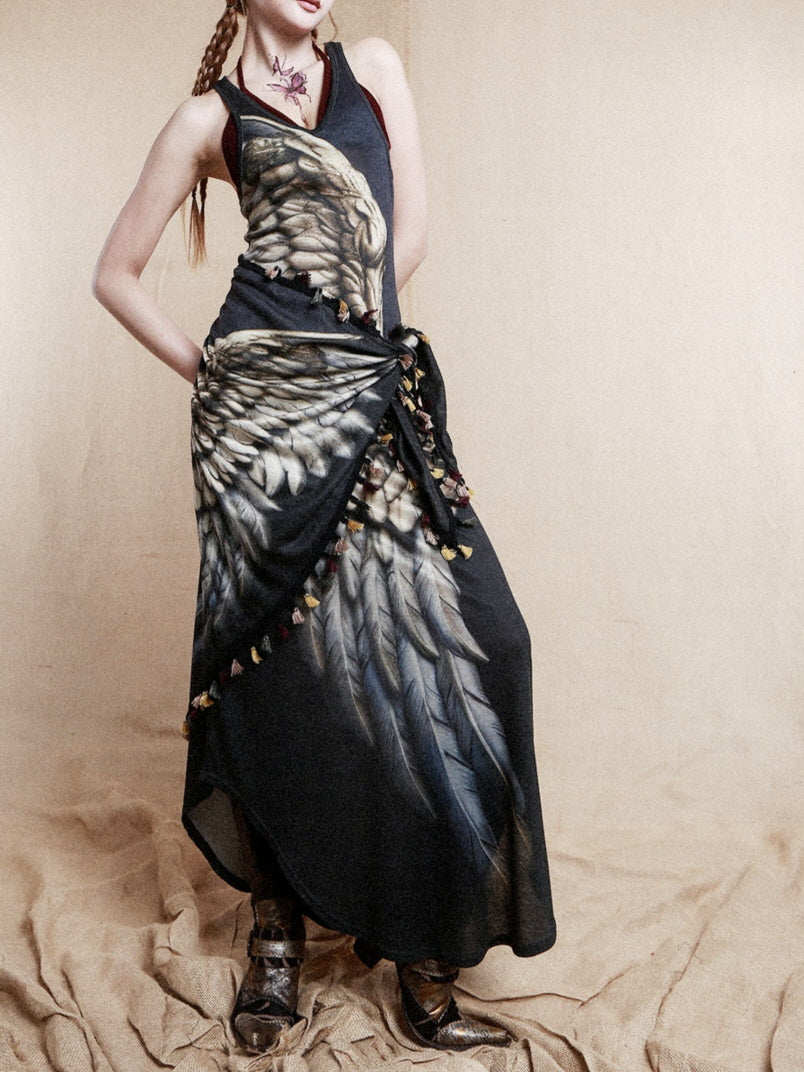 Celestial Wing Print Maxi Dress