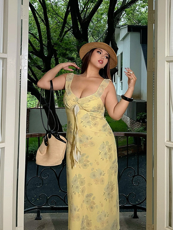 Lemon Blossom Tie-Front Floral Dress