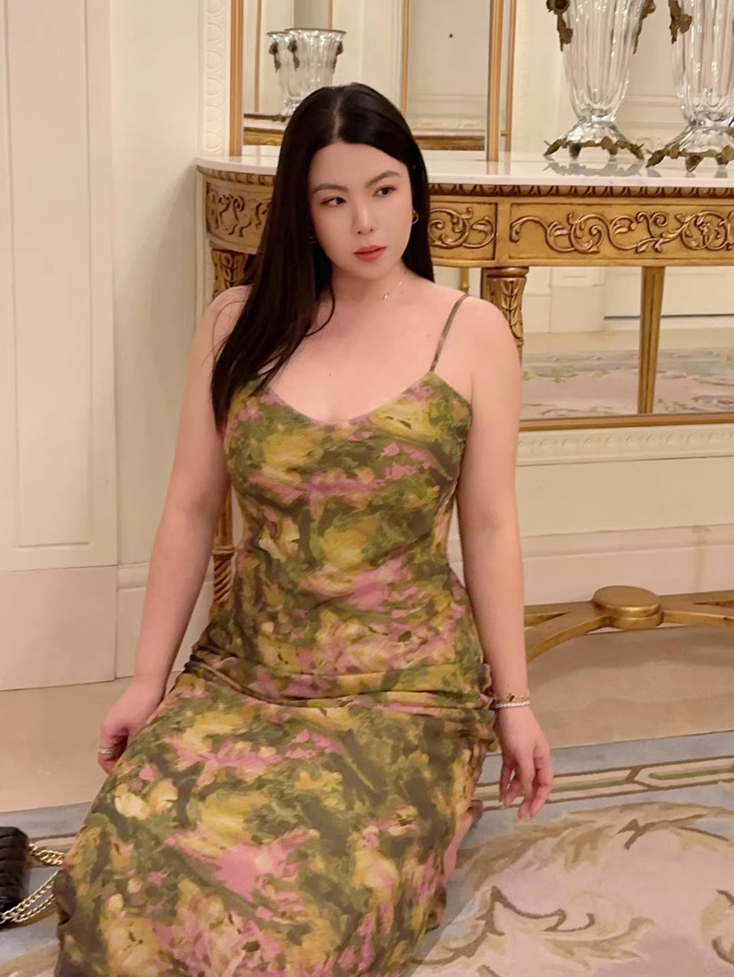 Plus Size Moss Garden Watercolor Slip Dress