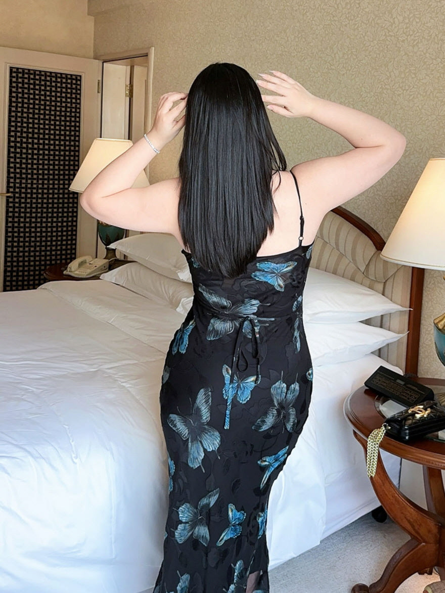 Plus Size Midnight Blue Butterfly Slip Dress
