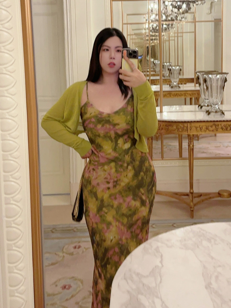 Plus Size Moss Garden Watercolor Slip Dress