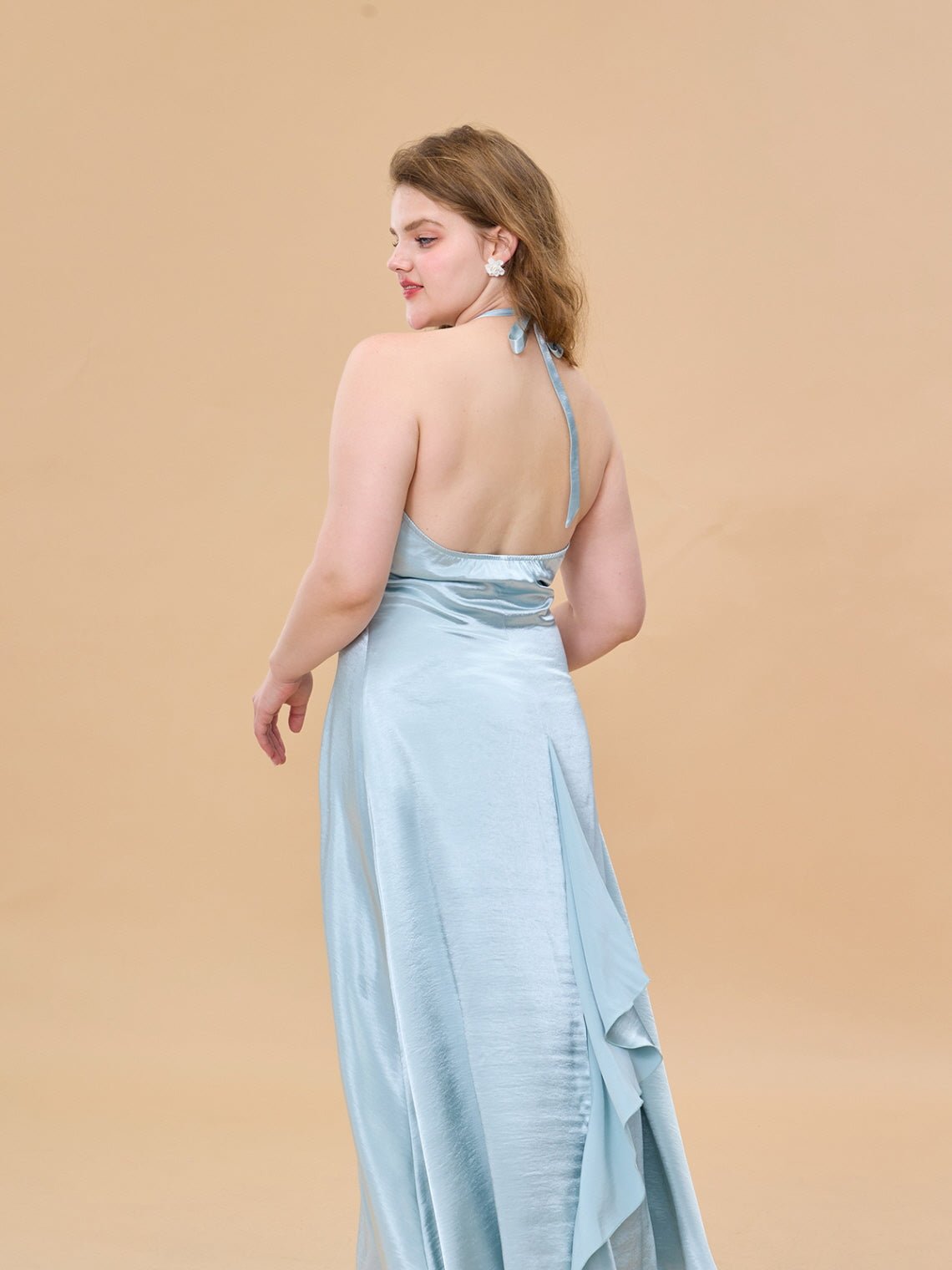 Ocean Bloom Satin Halter Dress