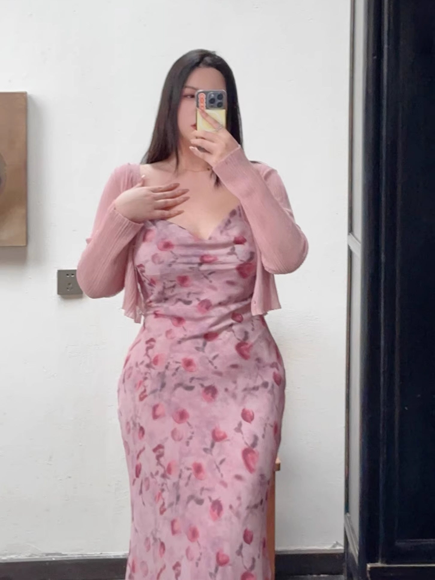 Plus Size Blush Cherry Blossom Slip Dress