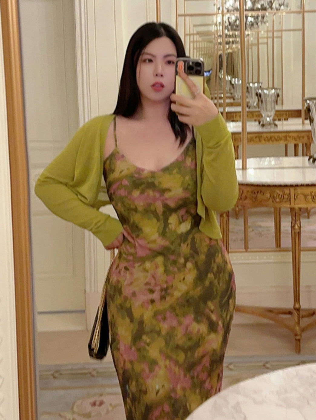 Plus Size Moss Garden Watercolor Slip Dress