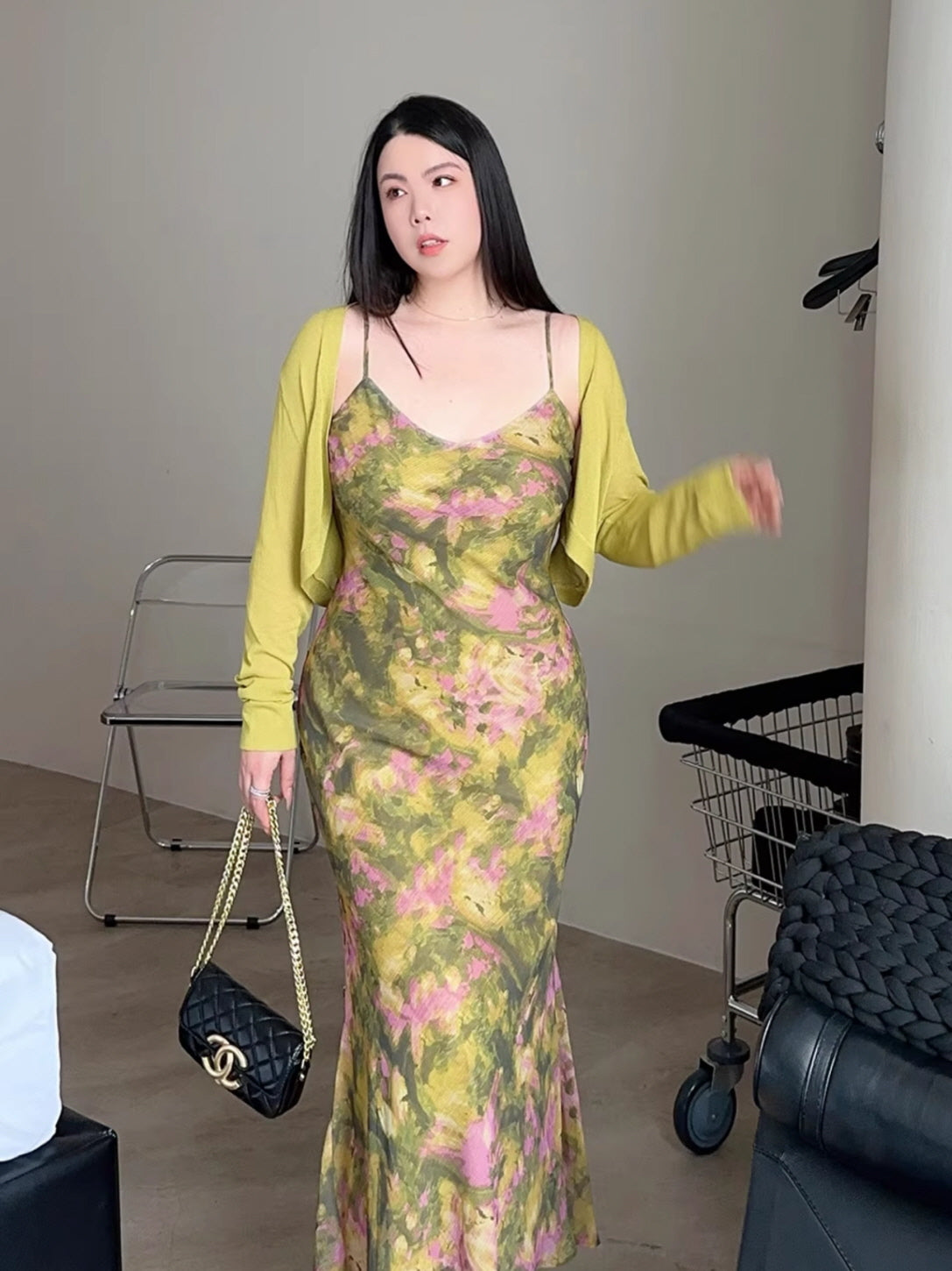 Plus Size Moss Garden Watercolor Slip Dress
