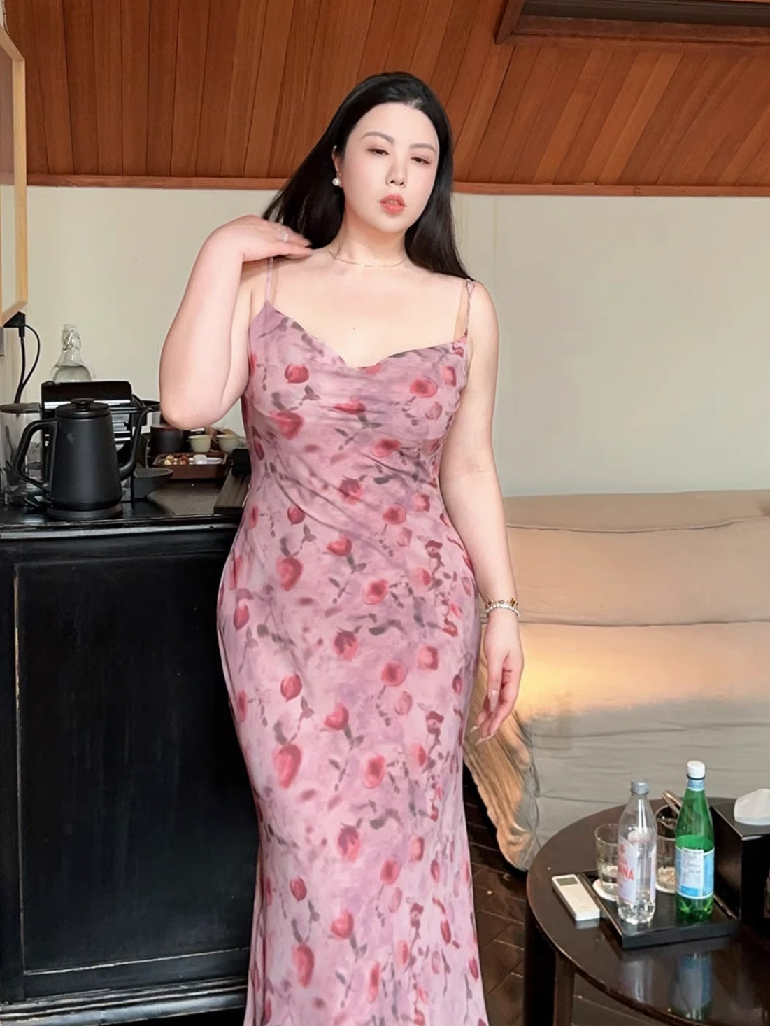 Plus Size Blush Cherry Blossom Slip Dress