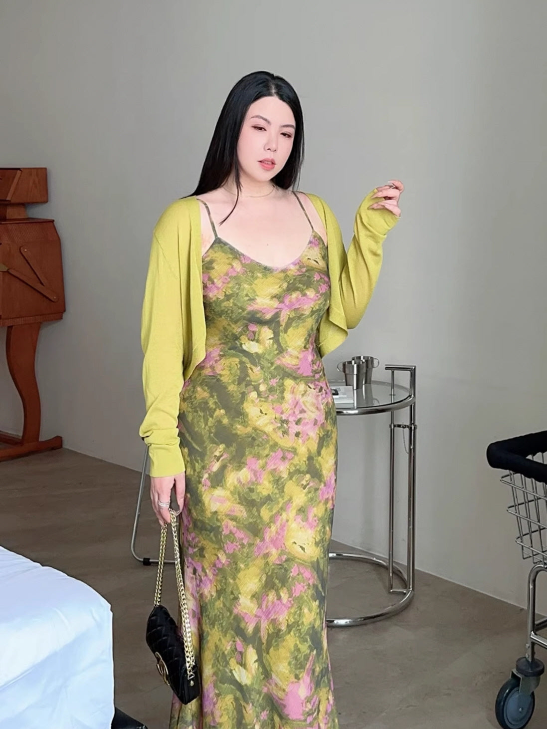 Plus Size Moss Garden Watercolor Slip Dress
