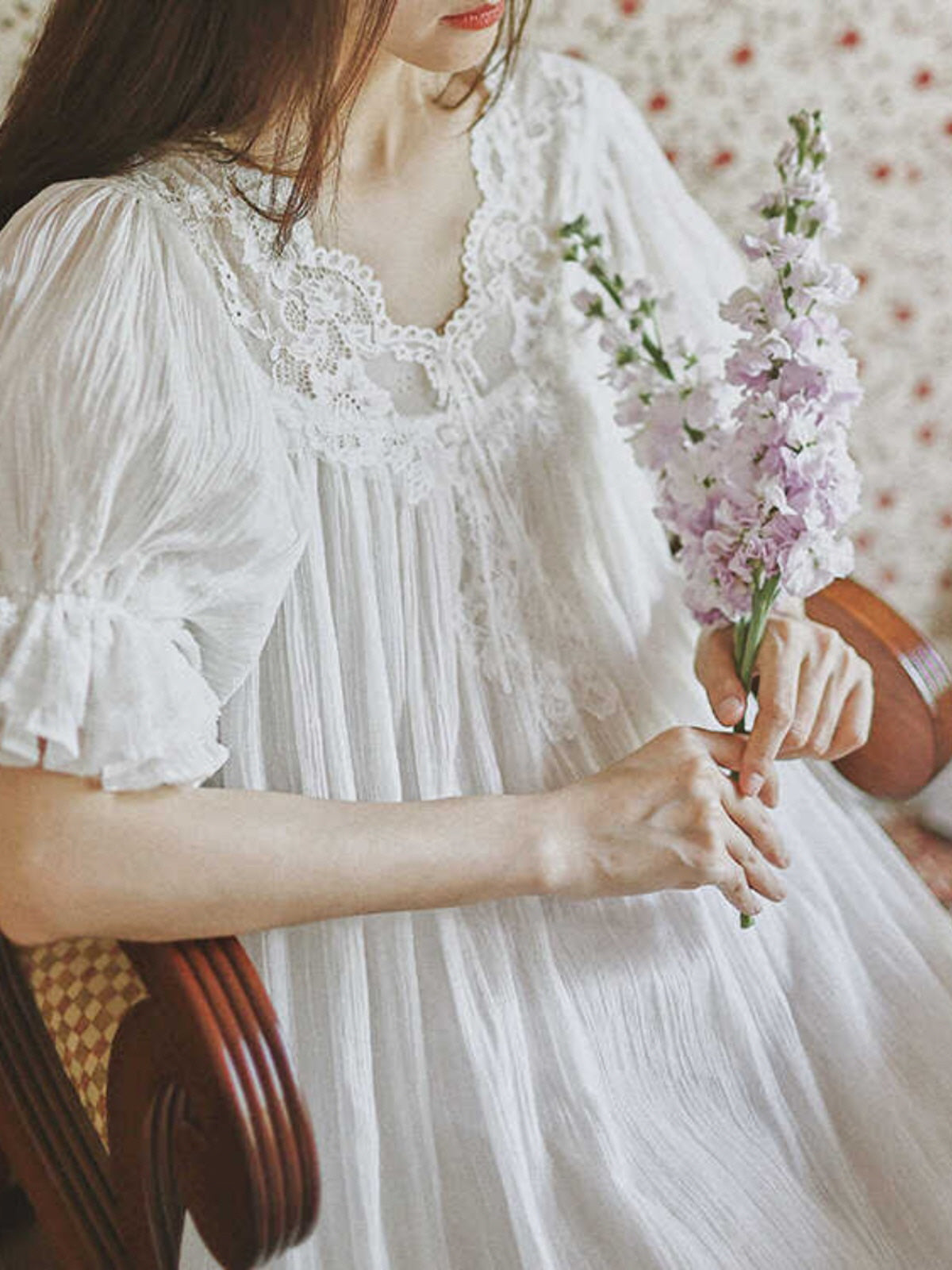 White Lace Ruffle Sleeve Nightgown - Cottagecore Aesthetic Outfit White Lace Ruffle Sleeve Nightgown - Cottagecore Aesthetic Outfit