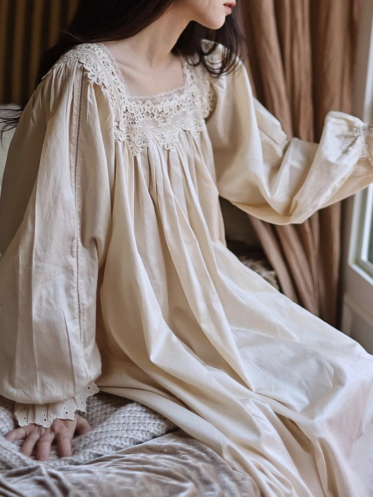 Cream Lace Nightgown Puff Sleeves | Vintage Fairycore Aesthetic Beige / M Cream Lace Nightgown Puff Sleeves | Vintage Fairycore Aesthetic Beige / M