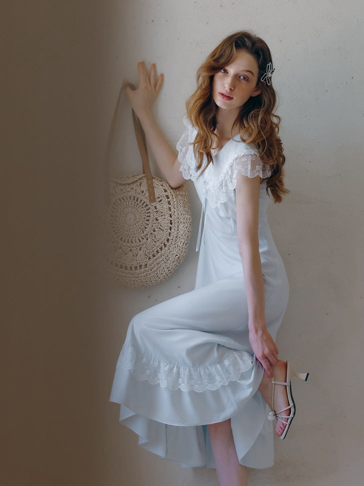 Sky Blue Lace Collar Dress