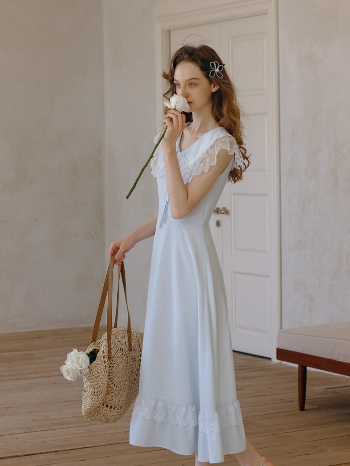 Sky Blue Lace Collar Dress