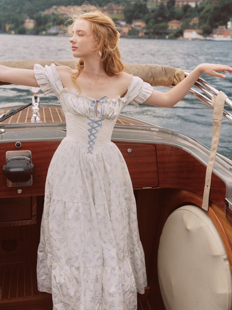 princess polly baby blue dress Blue Toile Lace-Up Dress