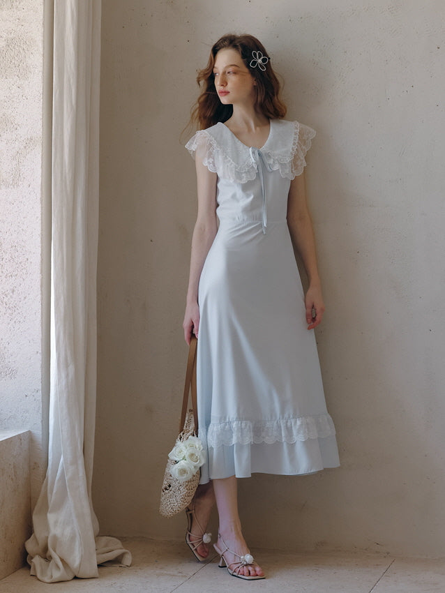 Sky Blue Lace Collar Dress